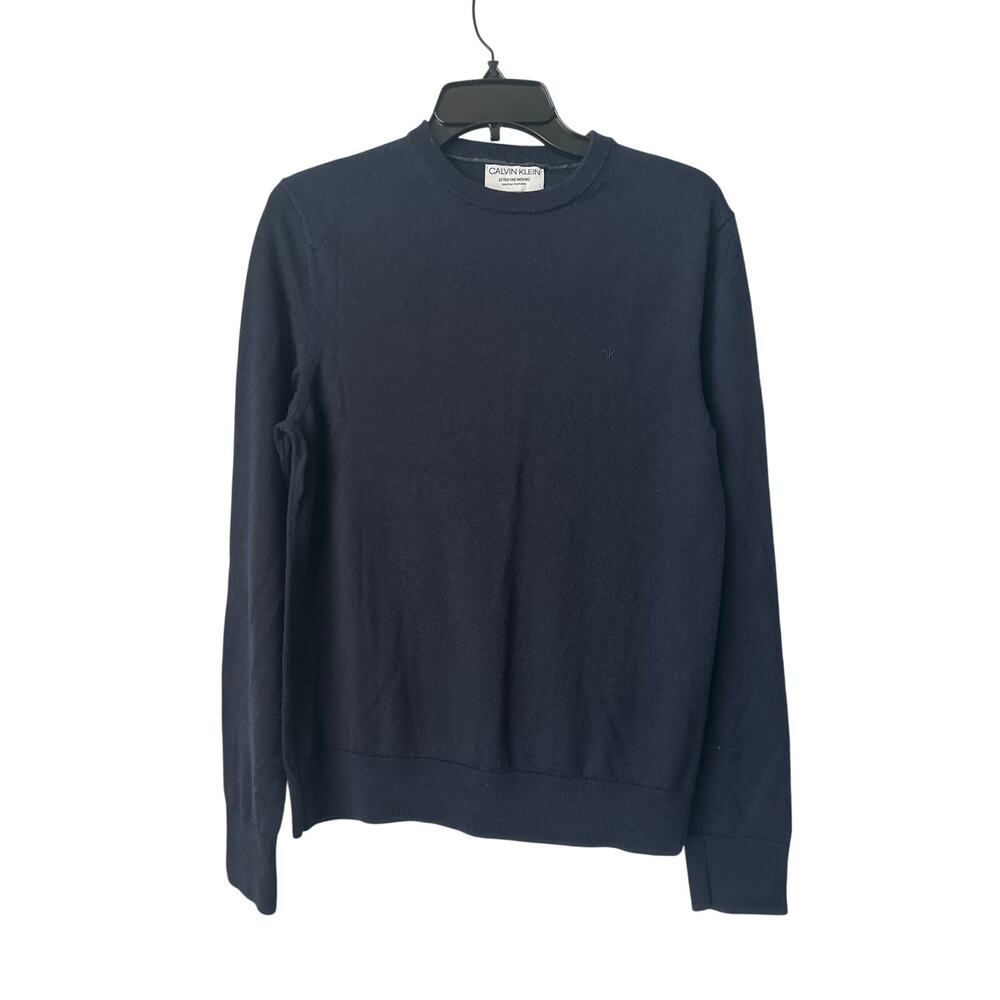 Calvin Klein Men’s Navy Blue Extra Fine Merino Wool Pullover Sweater Size Medium
